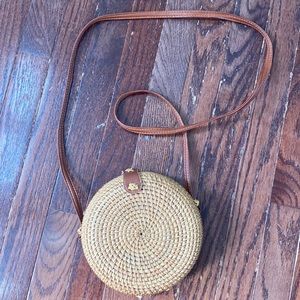 Round rataan cross body purse